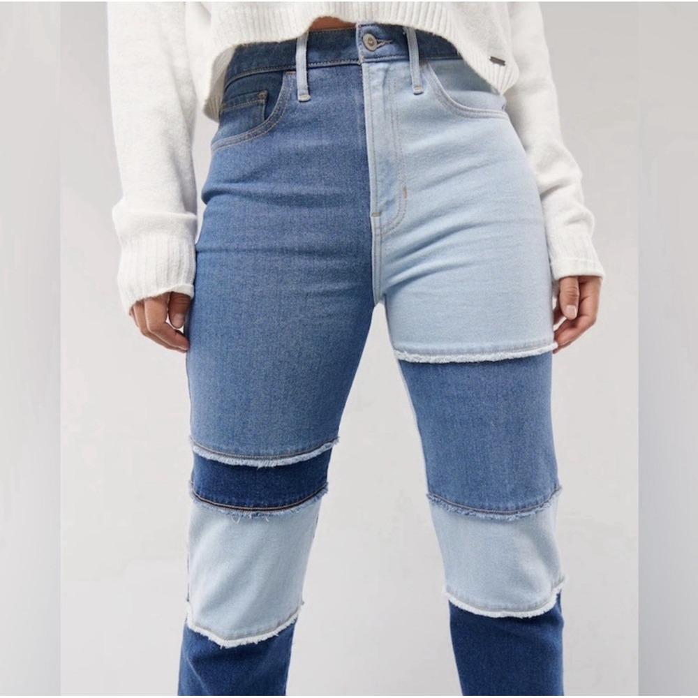 Hollister Jeans Size 1R 25x27 Patchwork Colorblock Ultra High Rise VTG